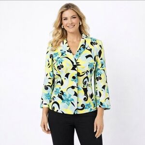 VINTAGE Tahari Floral Blazer - Blue/Yellow Petite 12P Statement